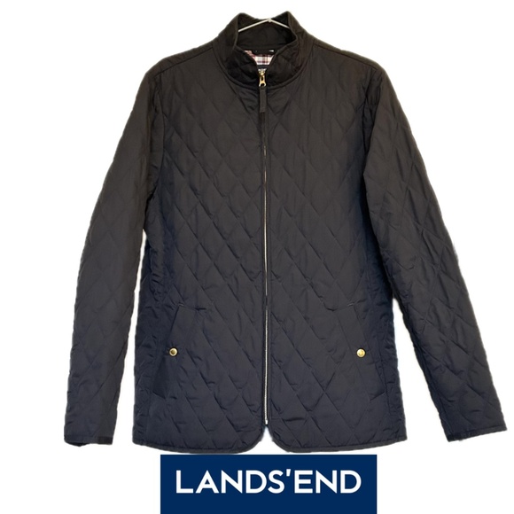 Lands’ End Women’s Quilted Zippered Short Riding Jacket Black Size M (10-12) - Picture 1 of 15